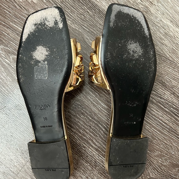 Prada Studded Gold Metallic Leather Slide Sandal. - Picture 11 of 11